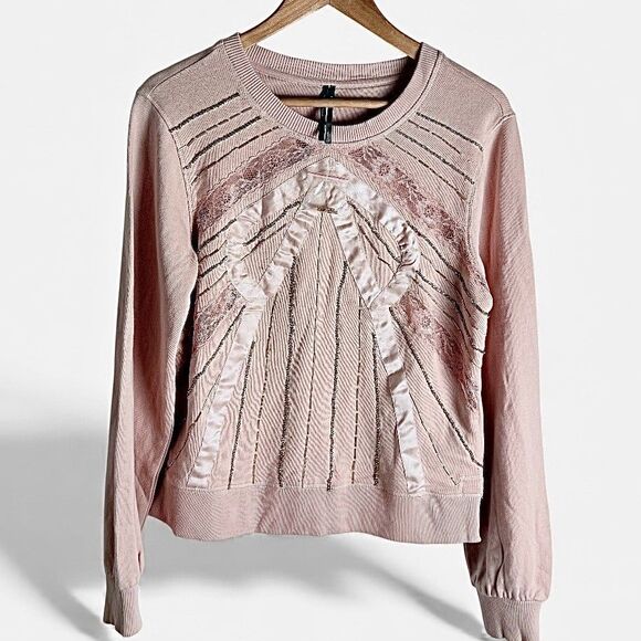 Anthropologie Embellished Pink Bow Beaded Sweatshirt NWT - Picture 4 of 16